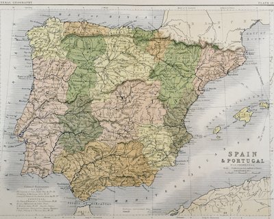 Mappa di Spagna e Portogallo, c.1869 da Alexander Keith Johnston